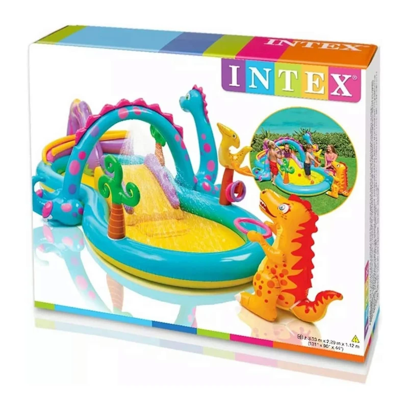 Intex Dinoland Inflatable Kids Water Play Center with Slide & Sprayer 333×229×112 cm – Age 2+, Interactive Outdoor Splash Pool